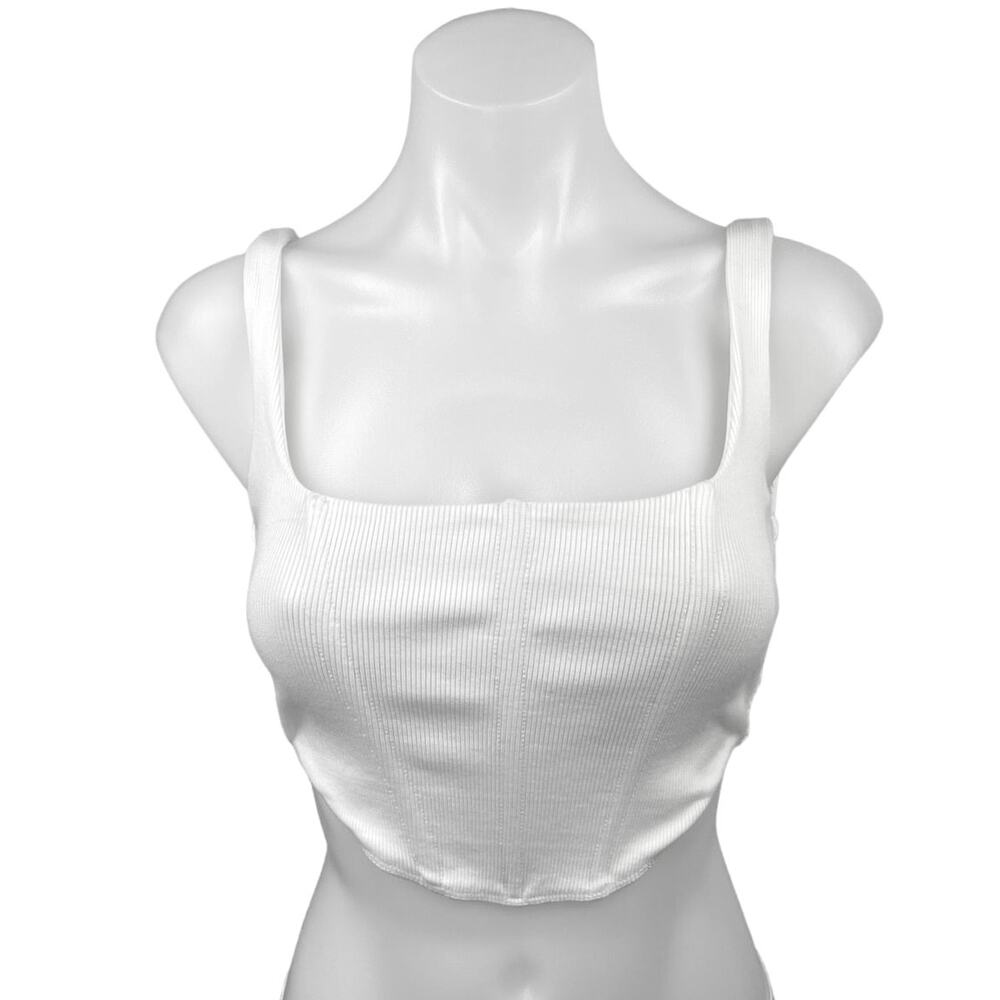 Princess Polly White Ribbed Knit Sleeveless Square Neck Strap Crop Tank Top Sz 4